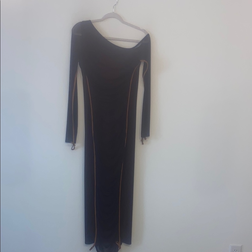 Black Asymmetrical Long Sleeve Bodycon Dress
